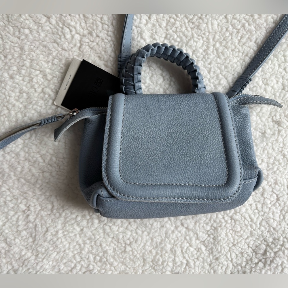 NWT Callista Greek Designer Mini Top Handle Bag 23 Sky Grained Leather Blue